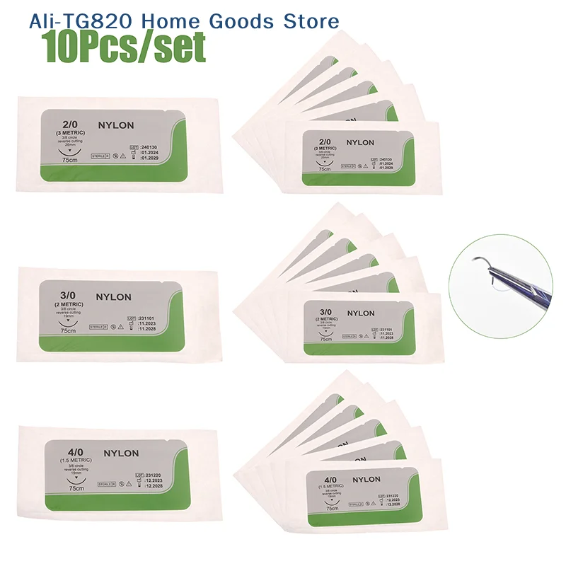 [TG820]10Pcs 2.0/3.0/4.0 Silk Nylon Monofilament Medical Thread Needle Surgical Suture Training Thread Suture Practice Kit