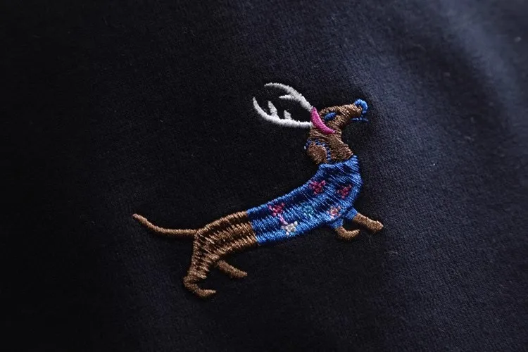 Embroidered Dachshund Round Neck Sweatshirt for Women Pure Cotton Autumn and Winter/Fren Embidered Dachshund Round Neck Sweatshirt for Women Pure Cotton Autumn and Winter