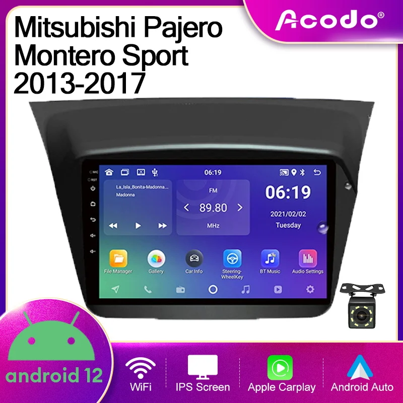 

Головное устройство Acodo 9 дюймов 2din Android 12 для Mitsubishi Pajero Montero Sport 2013-2017, автомобильное стерео iPS FM BT Carplay, автомобильное радио SWC