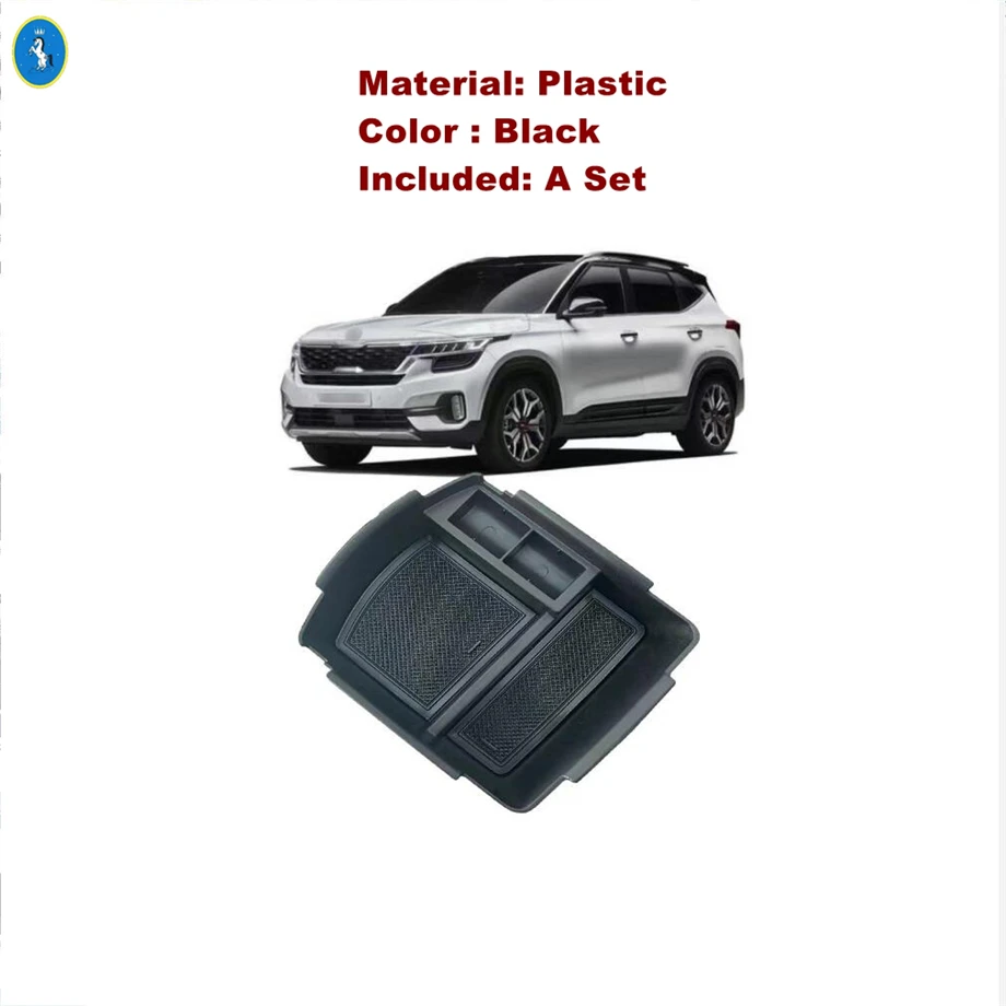 Black Style Car Central Control Container Box Storage Phone Tray Cover Trim Fit For Kia Seltos 2019 - 2024 Interior Accessories