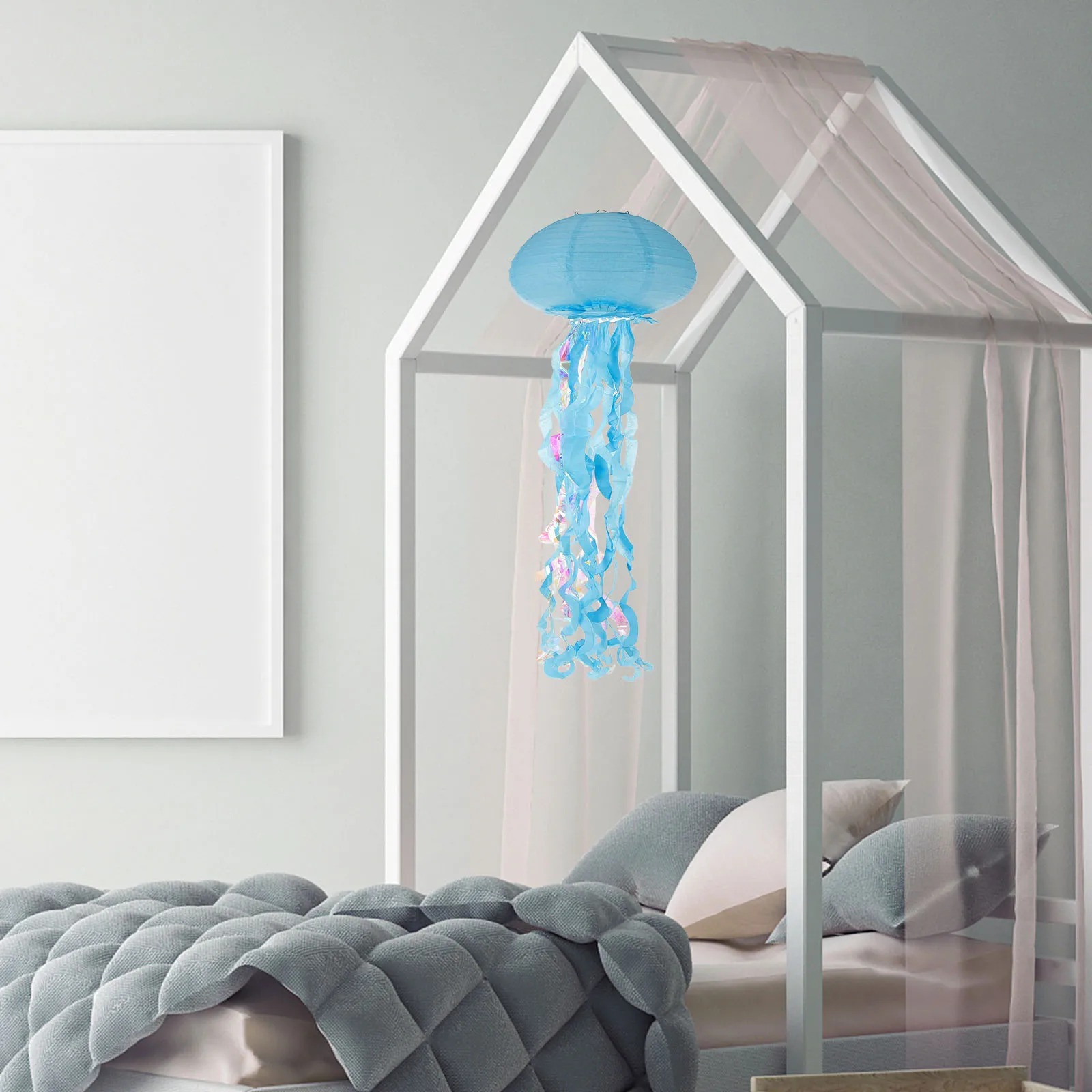 

2Pcs Jellyfish Paper Lanterns Creative DIY Decorations Blue Purple Children's Room Party Mermaid Theme Hanging Decor
