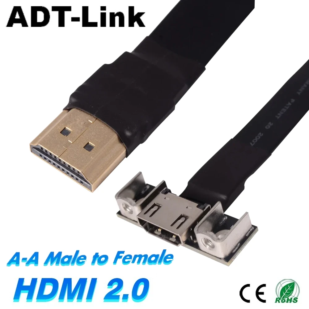 ADT-Link HDMI-V2.0 Male to Female A-TypeA Built-in Flat Ribbon Cable 2K/144Hz 4K/60Hz HDR Elbow HDMI2.0b For HDTV Video Extender
