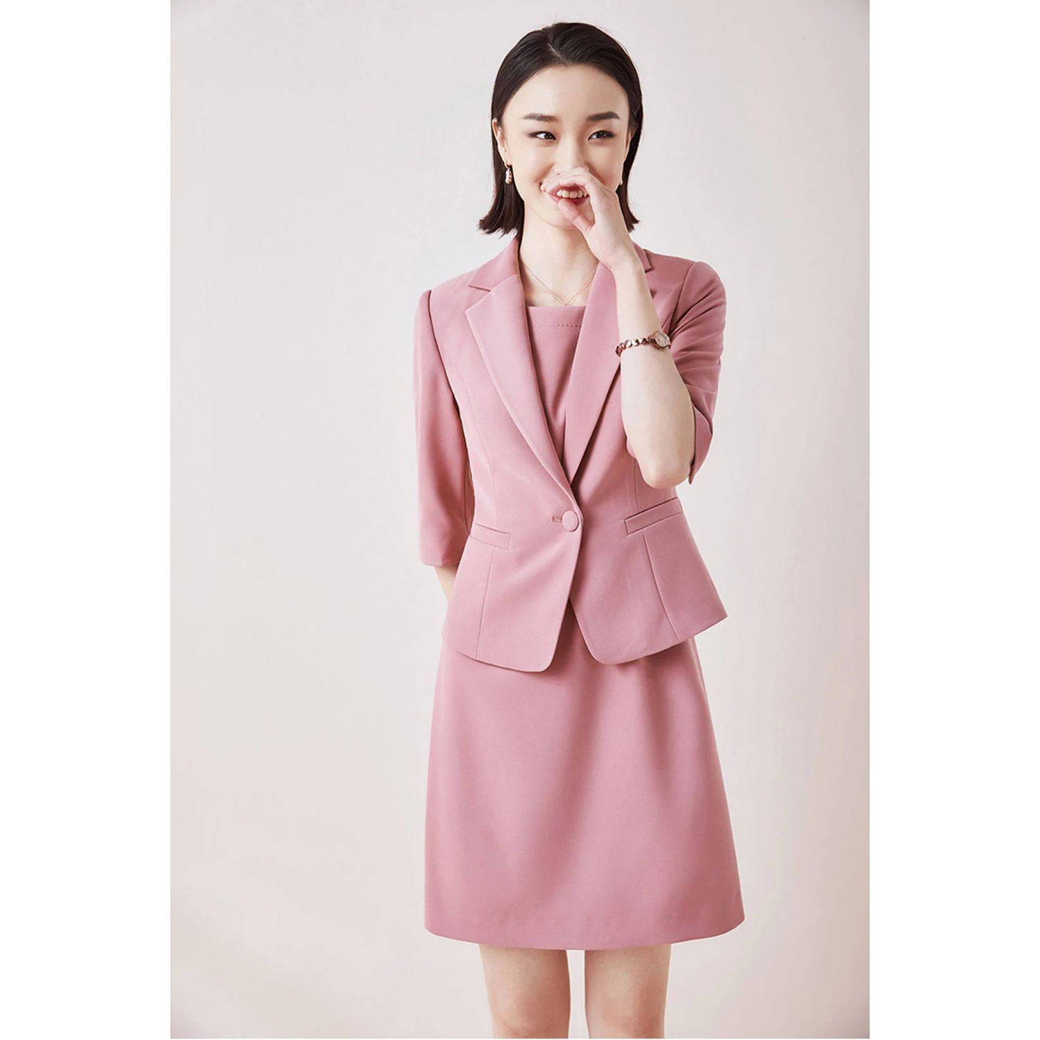 Allingentle Pink Women's Skirt Suit 2 Piece Suit Fashion Blazer & Skirt for Casual Office Outfit Customize
