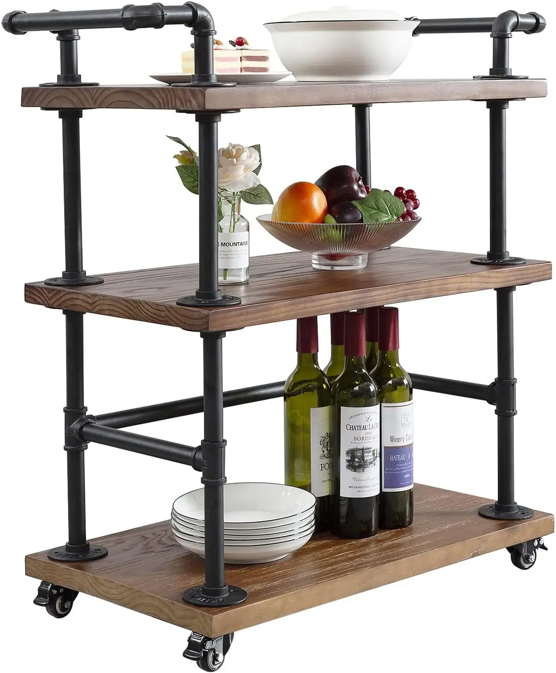 Industrial Bar Carts/Serving Carts/Kitchen Carts/Wine Rack Carts on Wheels with Storage - Industrial Rolling Carts