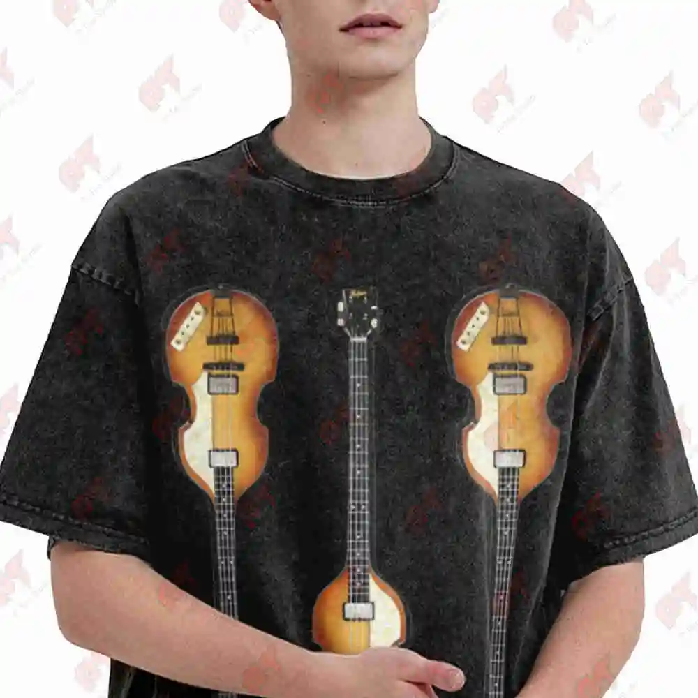 Hofner Violin Bass 62 Vintage Washed Tee Pure Cotton T-Shirt