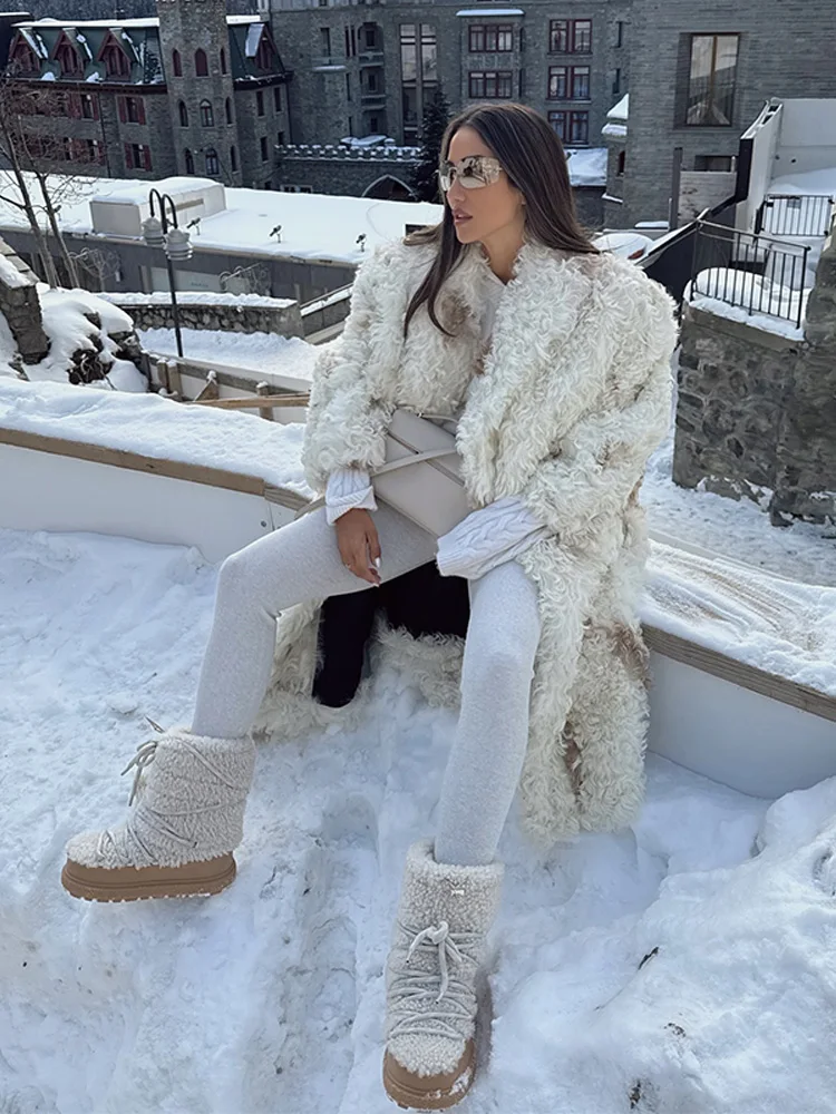 

Пальто из искусственного меха женское пальто средней длины с отложным воротником длинные макси толстые Y2k уличная одежда элегантные куртки с открытой строчкой осень-зима