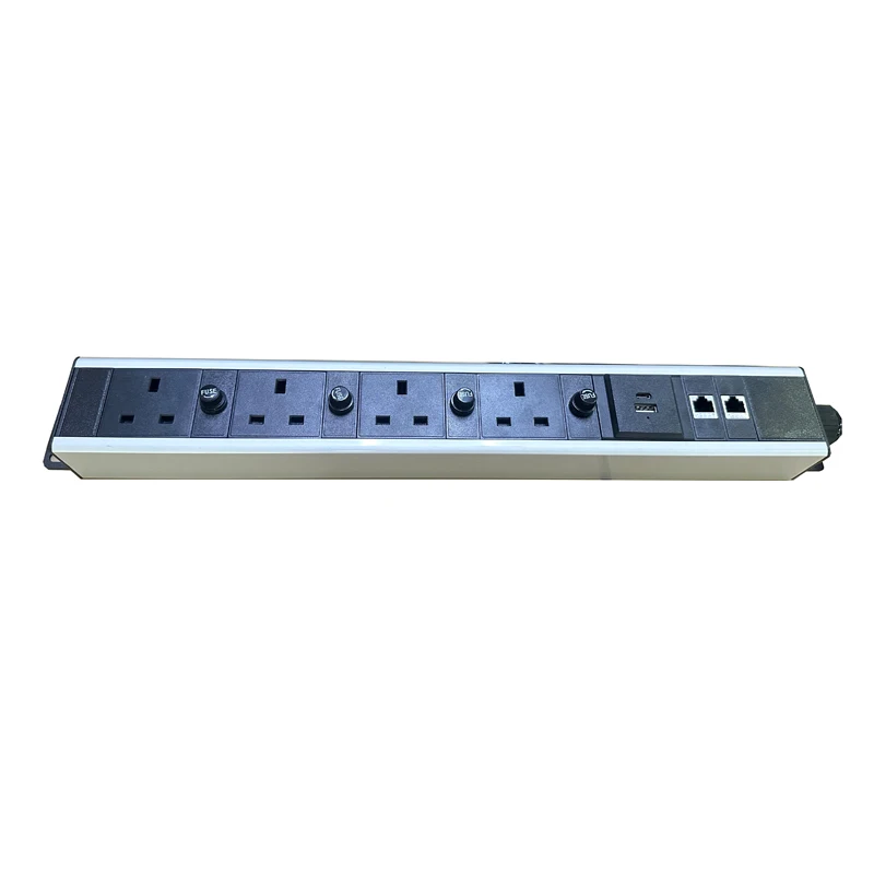 Rack Mounts Pdu Power Strip Uk Pdu OEM Underdesk PDU Customized Power Twin USB Charge A+C HMDI Cat6 Loading protection UK Plug