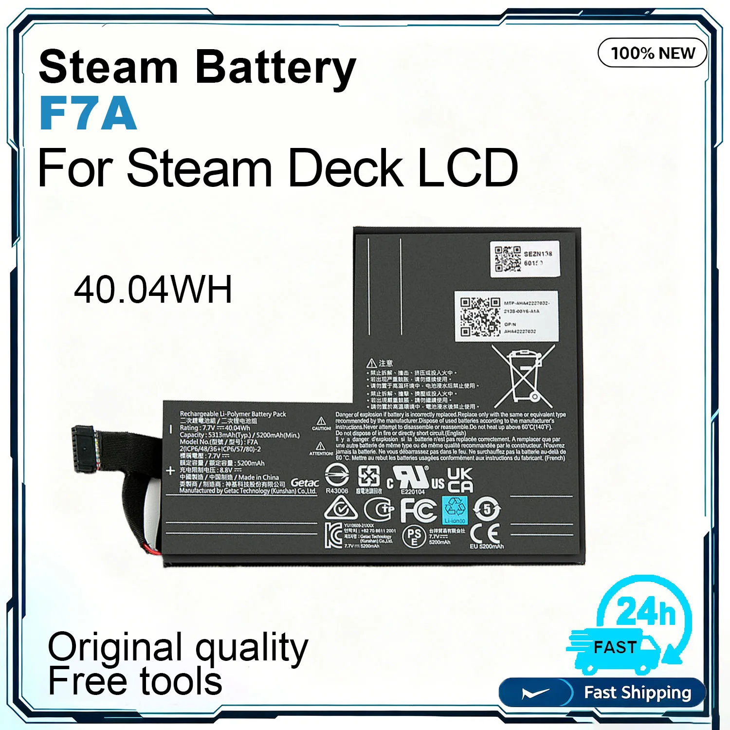 New F7A F7G Handheld Gaming Console Battery For Valve Steam Deck LCD OLED 40.04Wh 50.08Wh 53Wh 7.7V Complimentary Tools