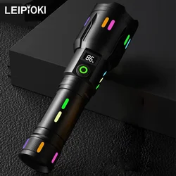 Ultra Powerful Flashlight With Usb Rechargeable 2000lm White Laser Wick Digital Display Fluorescent Tactical Torch For Camping