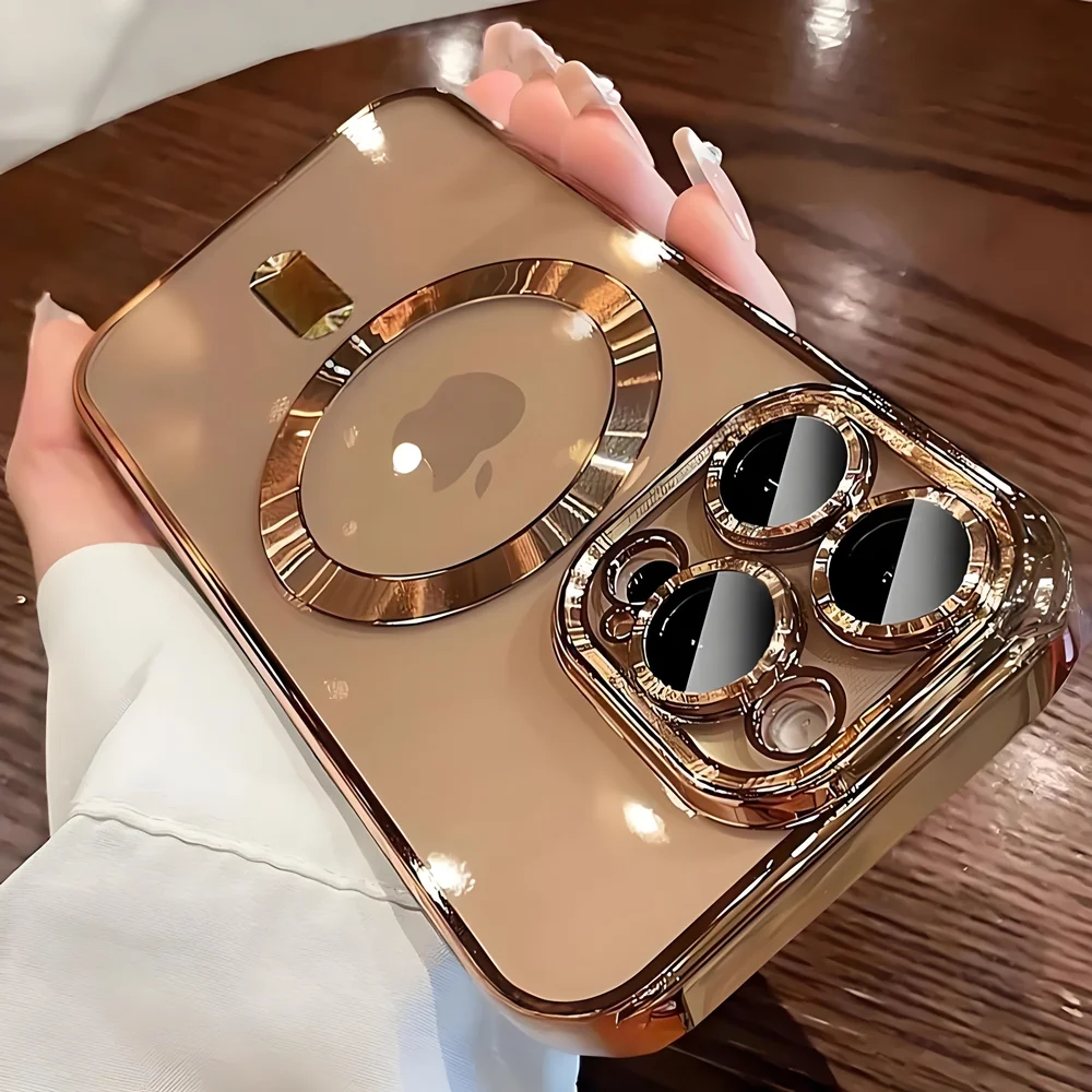 Magnetic Plating Camera Lens Protection Case For iPhone 17 16 15 14 13 12 11 18 Pro Max Case for Magsafe Wireless Charge Cover