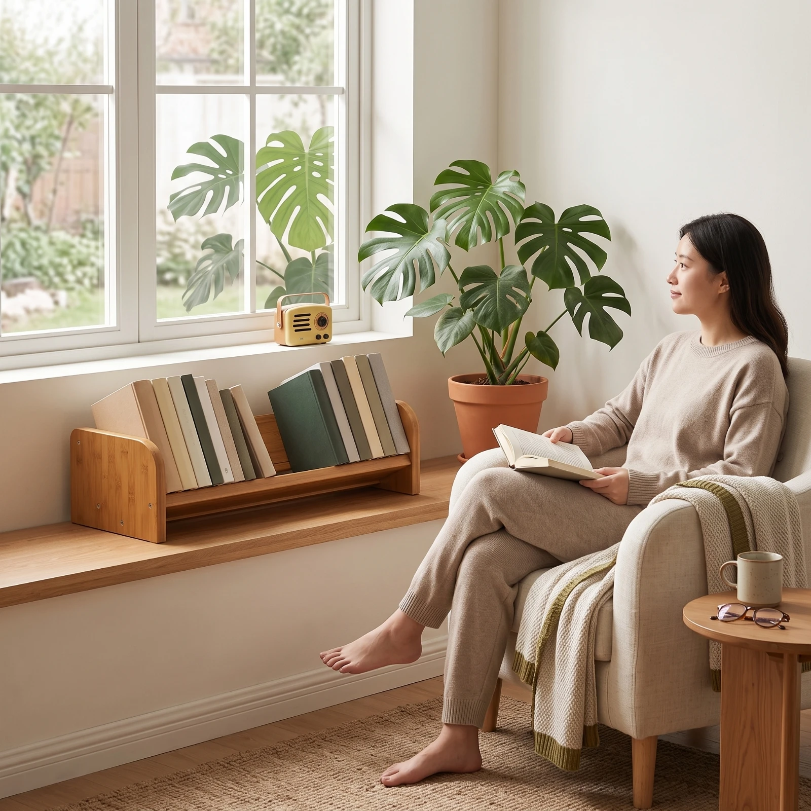 Desktop Bookshelf Space-Saving V-Shaped Book Stand Slanted Book Display Sleek Small Bookcase One-Tier for Readers, Desk