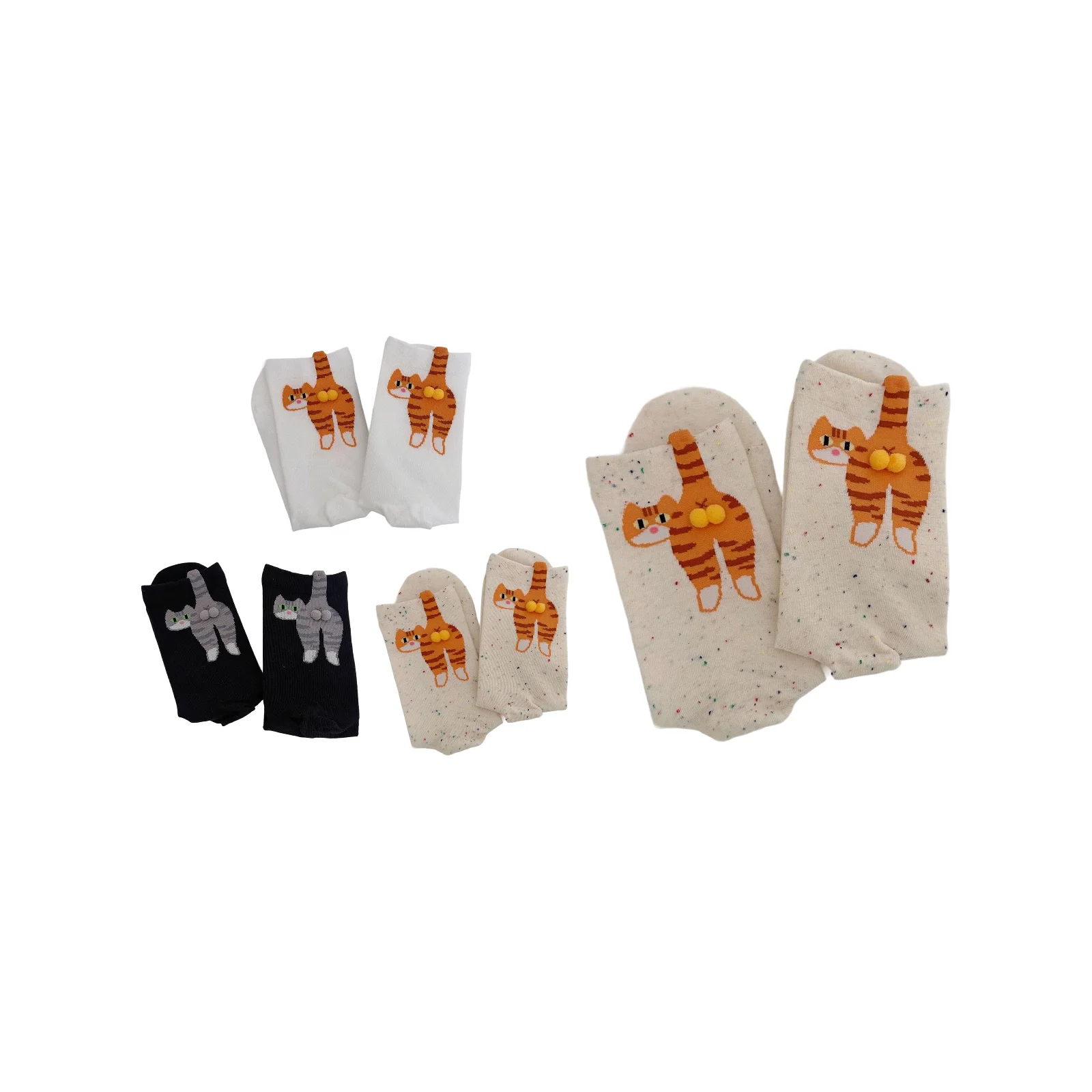 

Набор носков с узором «кошачий мячик» (3 пары разных цветов + 1 пара из вязаной пряжи с точками)