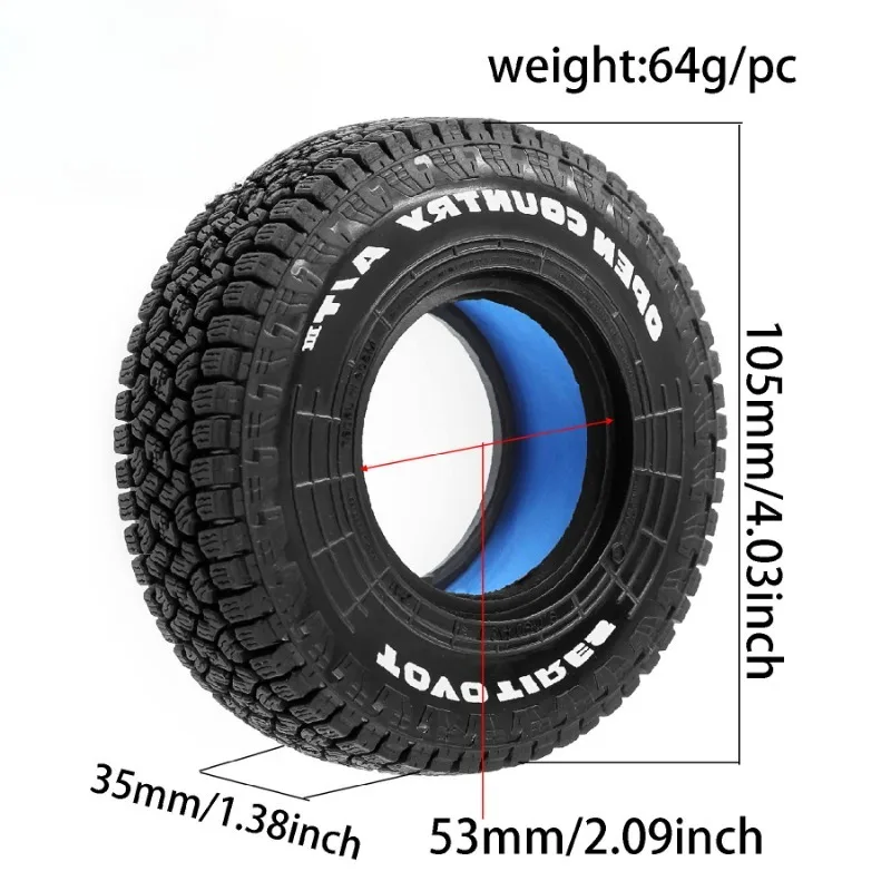 Soft‑rubber 1.9 Inch RC Crawler Tires 4PCS 105mm For 1:10 Axial SCX10 TRX4 Upgrade Parts
