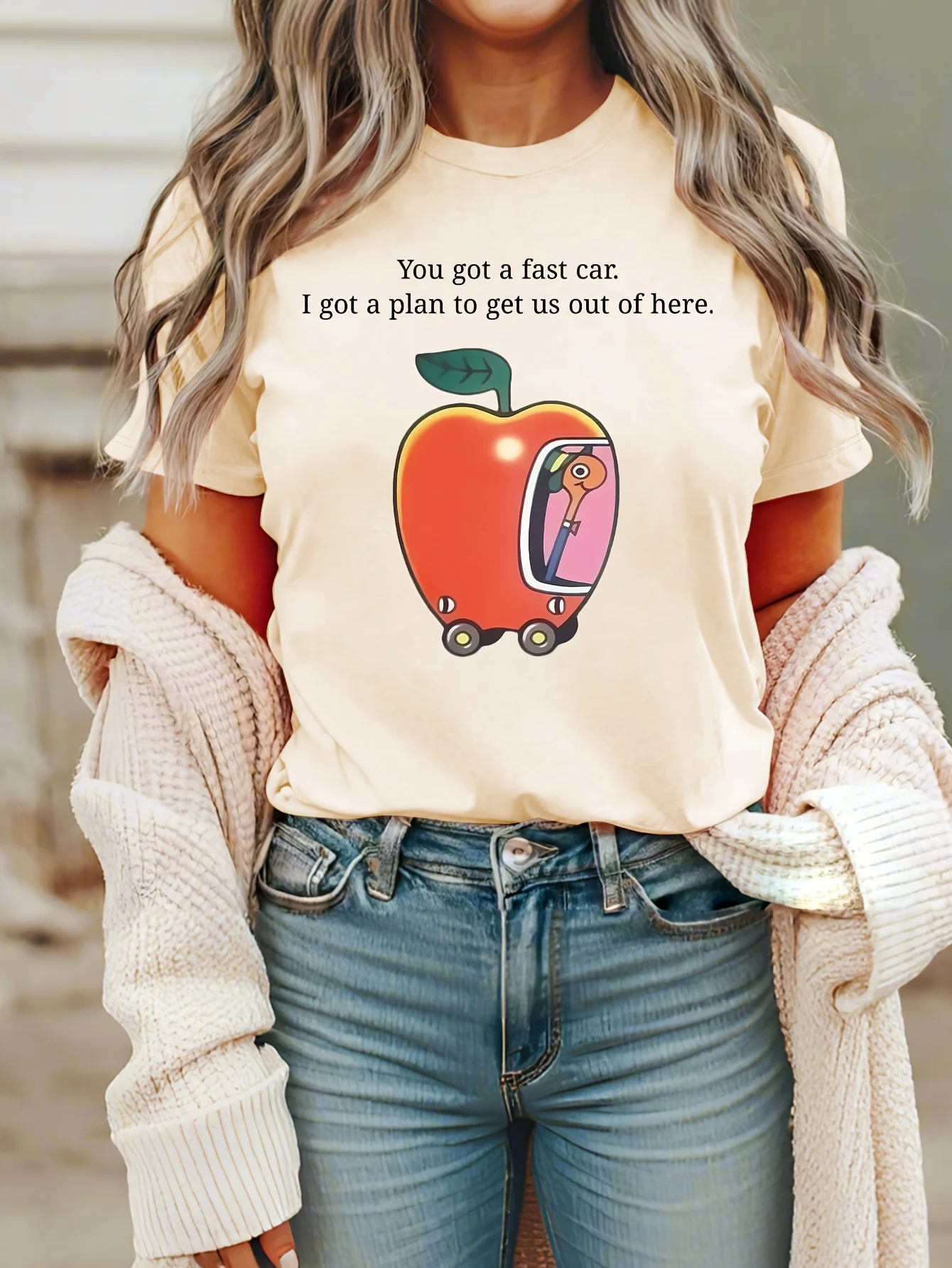 Camiseta con estampado de coche rápido, camiseta con estampado de coche de Apple, camiseta unisex de algodón estilo streetwear