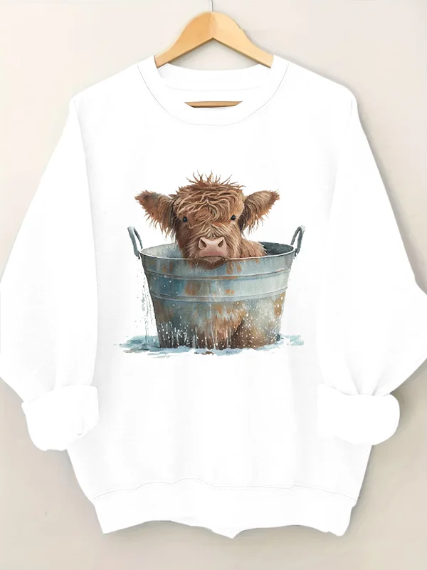 

Cute Baby Yak Bathing in An Iron Bucket Print Women Sweatshirt Hot Sale Popular Farm Casual Female Sweater Outdoor Faddish Tops