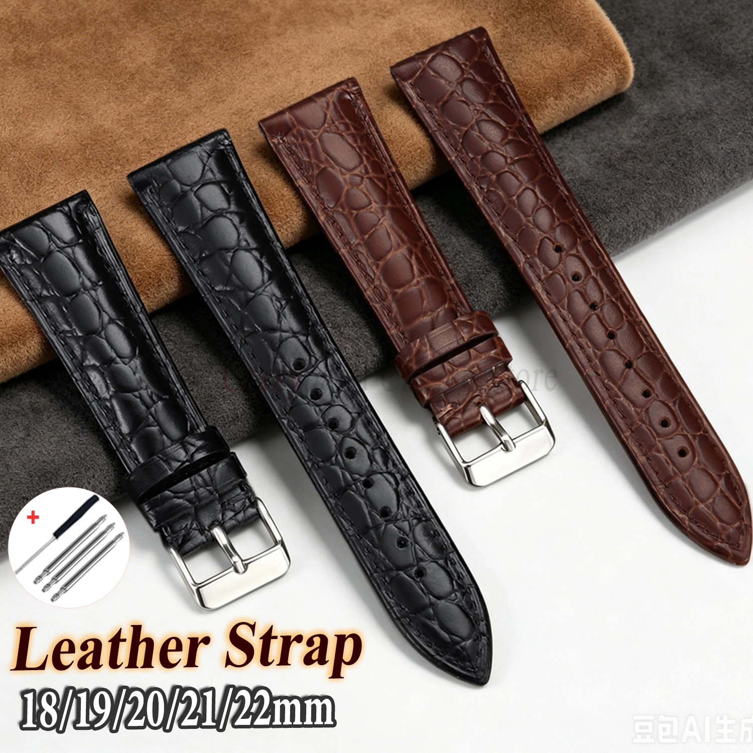 Bracelet de montre en cuir motif crocodile 18mm 19mm 20mm 21mm 22mm souple pour montres Casio et Seiko, bracelet décontracté et professionnel