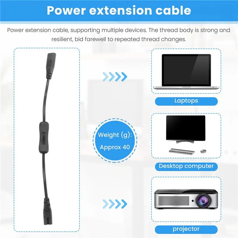 AED7-Power Extension Cord, Iec320 C7 To C8 Power Adapter Extension Cord With Switch Control With 