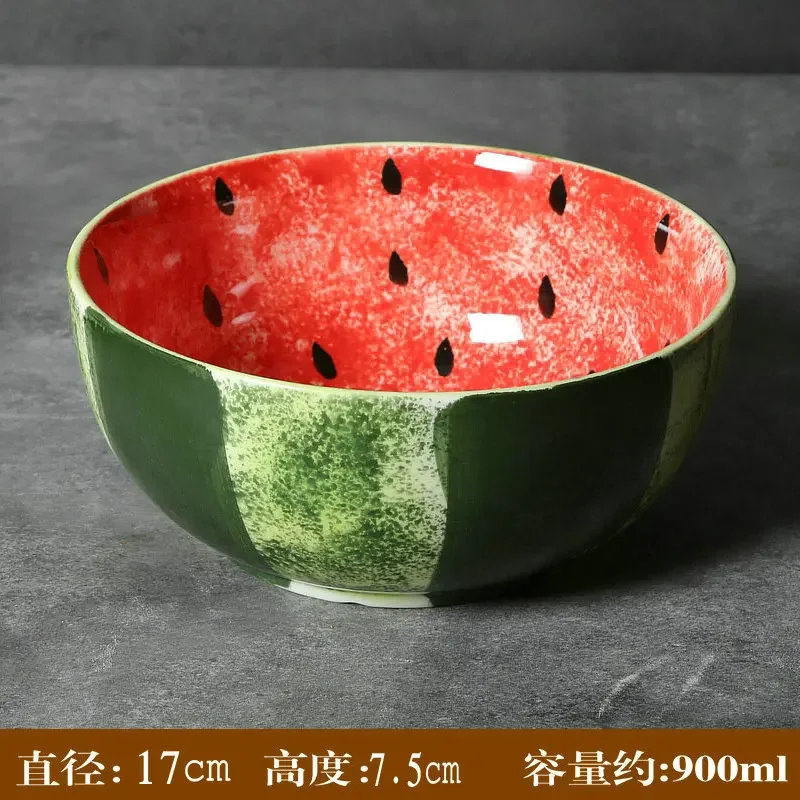 Creative Round Ceramic Bowl Watermelon Underglaze Color Bowl Hand-painted Watermelon Noodle Soup Bowl Kitchen Supplies Tableware