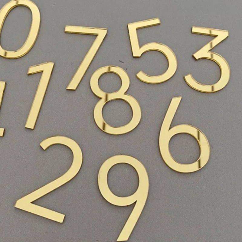 3Size Large 0-9 Number Self Adhesive Sticker White Gold Apartment Building Door Window Adress Mailbox Sign Decoration Plaques