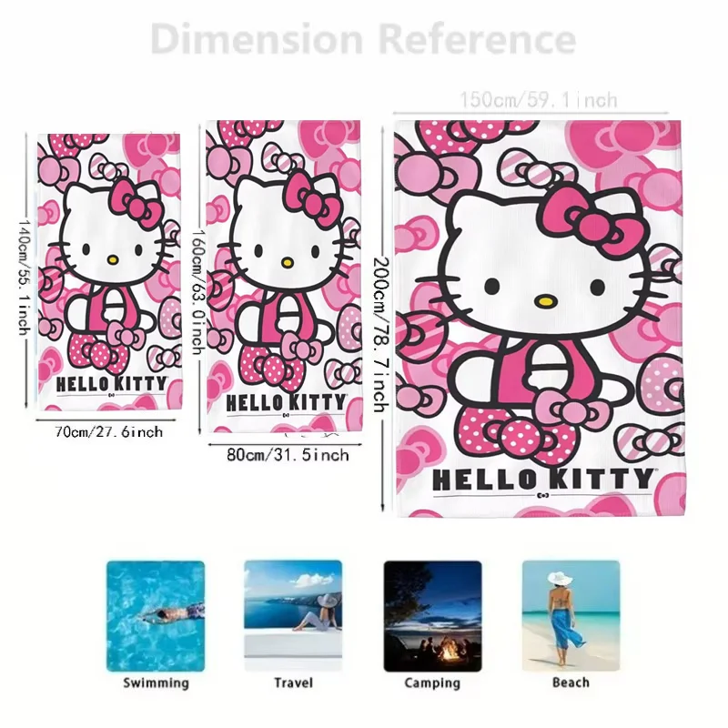 만화 비치 타월 애니메이션 헬로 키티 초극세 섬유 강력한 흡수성 목욕 타월 해변 수영장 및 욕실에 적합