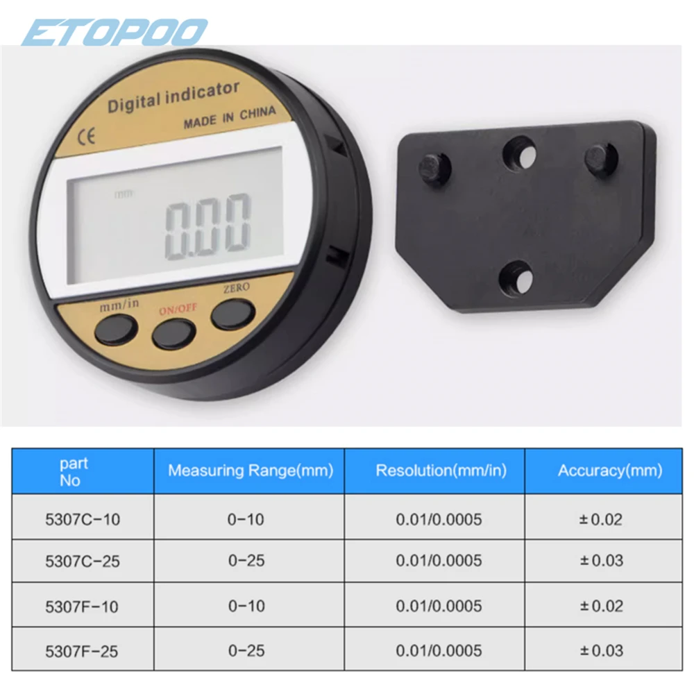 ETOPOO Digital Dial Indicator Gauge 0.01 mm Electronic Digital Indicator 0-10 mm/0-25 mm Measuring Tools