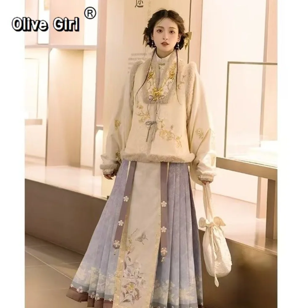 

Ming Dynasty Hanfu Women's Embroidered Horse Face Skirt for Autumn Winter Original Hanfu Chinese Dress Cosplay Party Princess