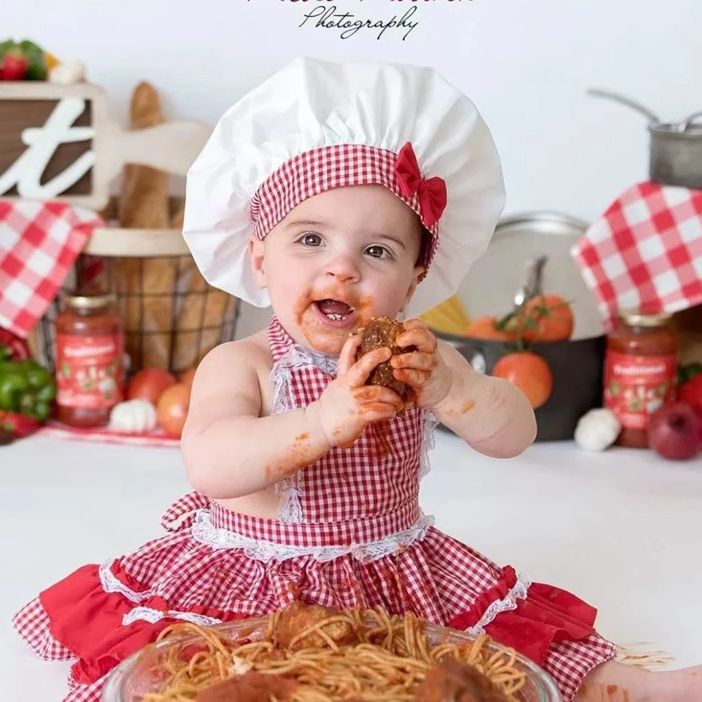 Newborn Baby Chef Photography Prop Set Apron Hat Outfit Infant Cooking Smash Photo Studio Costume Baby Shower Gift