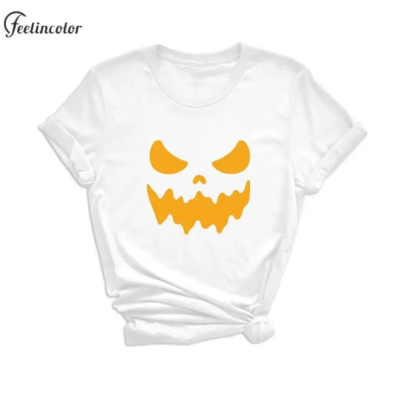 Scary Picture Halloween T-Shirts for Women Summer Holiday Party Tee Shirt Short Sleeved Novelty Graphics Tops Lady Clothing