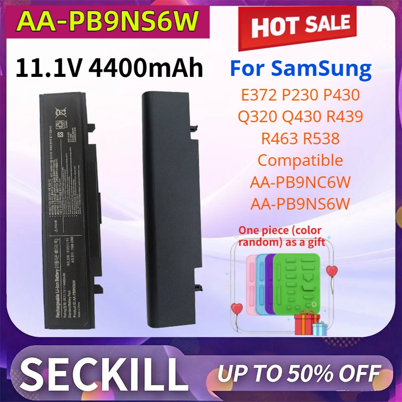 AA-PB9NS6W 11.1V 4400mAh Laptop Battery for SamSung E372 P230 P430 Q320 Q430 R439 R463 R538 Compatible AA-PB9NC6W AA-PB9NS6W