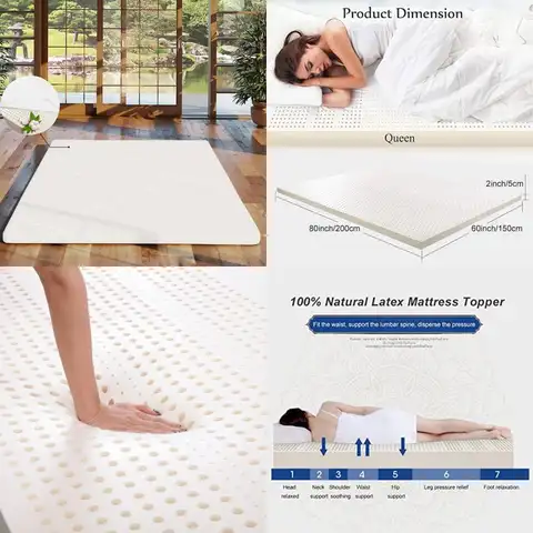 Ergonomic Natural Latex Mattress Topper with Organic Cover - Breathable, Durable Pad for Enhanced Sleep Comfort