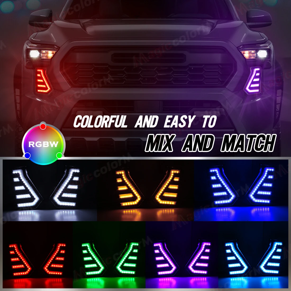 64 Colors For Toyota Tacoma 2024 2025 Daytime Running Lights RGBW DRL Ambient Start up Animation Turn Signal Fog APP Control 12V