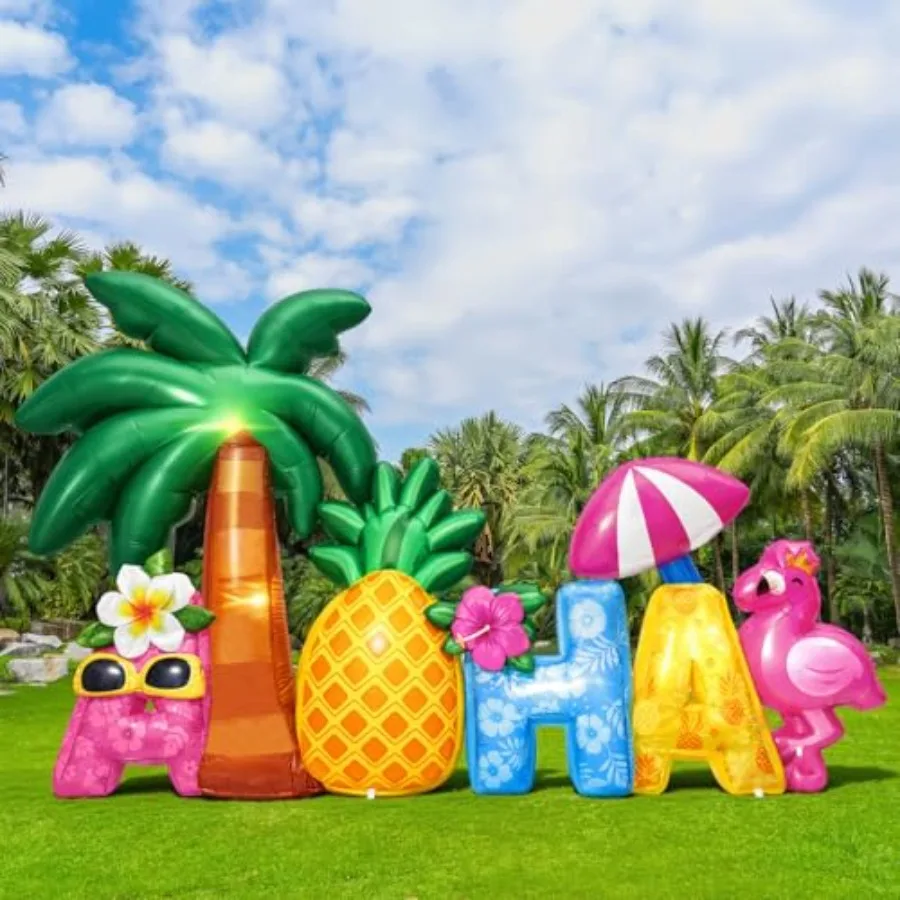 

6 ft Hawaii Inflatable Outdoor Decorations Aloha Word Flower Coconut Trees Pineapple Inflatable Decor Built in LED Lights for S