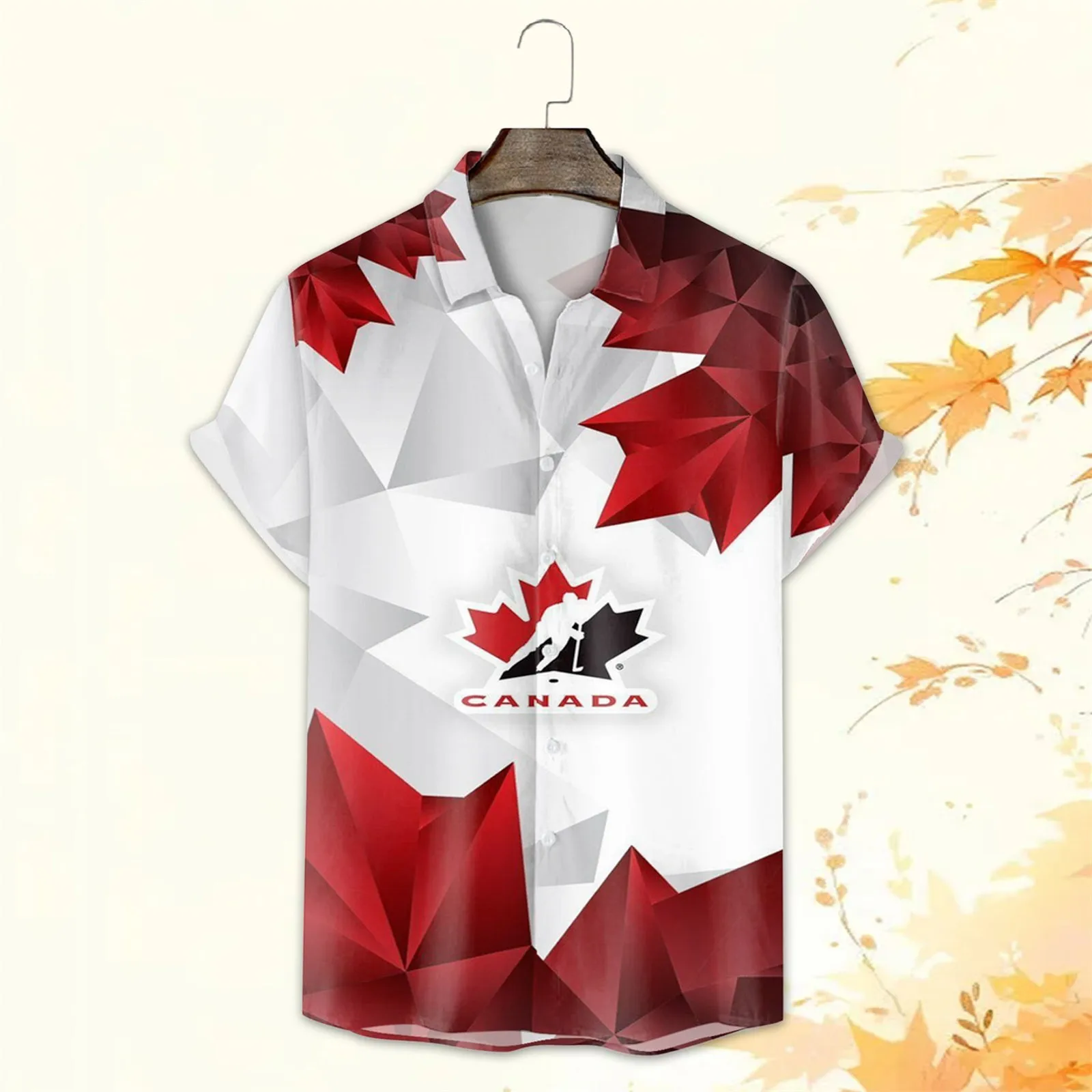 

Fashion Beach Summer Male Shirt Canada Day Printing Casual Shirts Lapel Buttoned Short Sleeved Tops Blouses For Man Thin