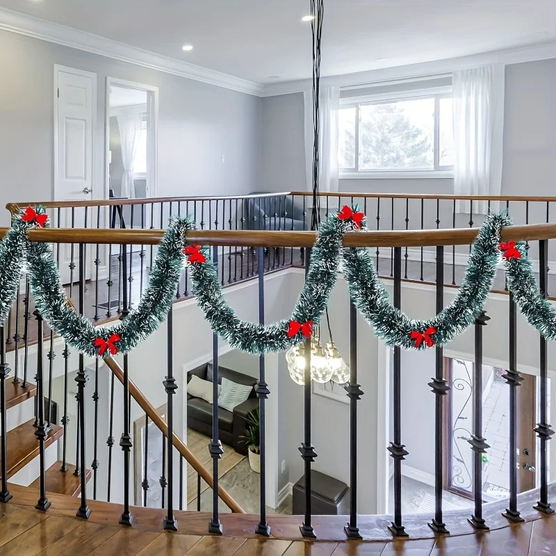 5 عبوات من إكليل بهرج عيد الميلاد مع أقواس حمراء - إجمالي 32.5 قدم، تيريفتاليت من البولي إيثيلين، أدوات للعطلات الداخلية/الخارجية #6