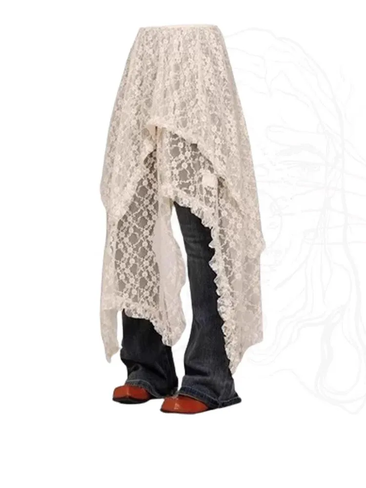 Lace Half Skirt Women's New 2026 High Waist Irregular Hem Inner Wear Layering Long Dress Holiday Style  Skirt