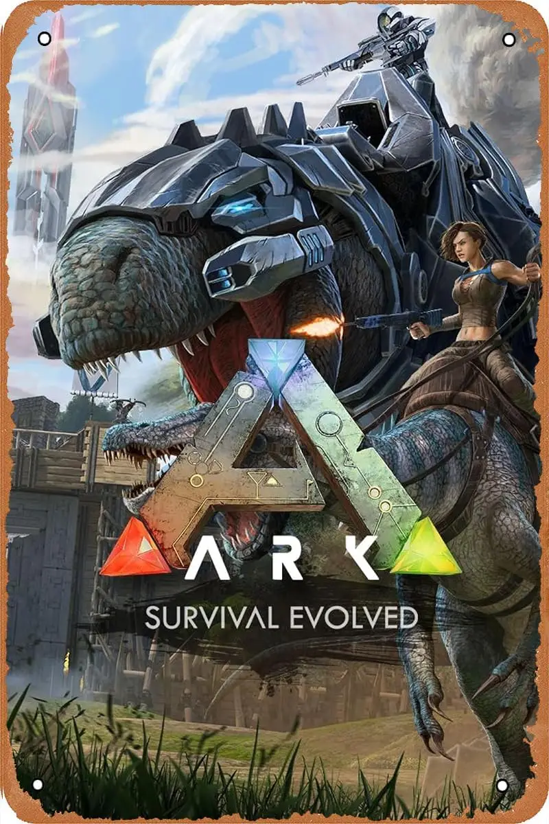 ARK Survival Evolved Game Poster Vintage Metal Tin Sign Retro Wall Art Decor 8X12inch