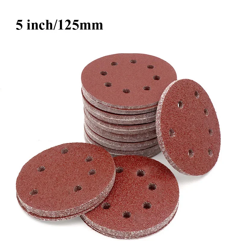 

10pcs 125mm 5" Hook Loop Sanding Discs 8 Hole Sandpaper Pads Set Grit 40-2000# Or Polishing Metal Wood