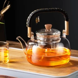 GIANXI Glass Tea Pot With Weave Handle Chinese Heat-resistant Glass Teapot Transparent Steaming Tea Glass Kettle Tea Set