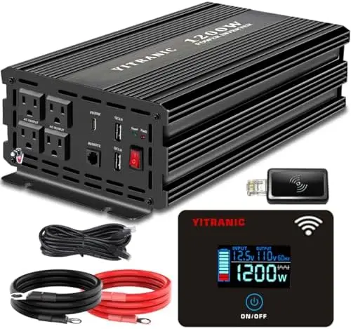 

1200W Pure Sine Wave Inverter DC 12V to AC 120V with Remote, 4 Outlets & USB for RV, Camping, Home