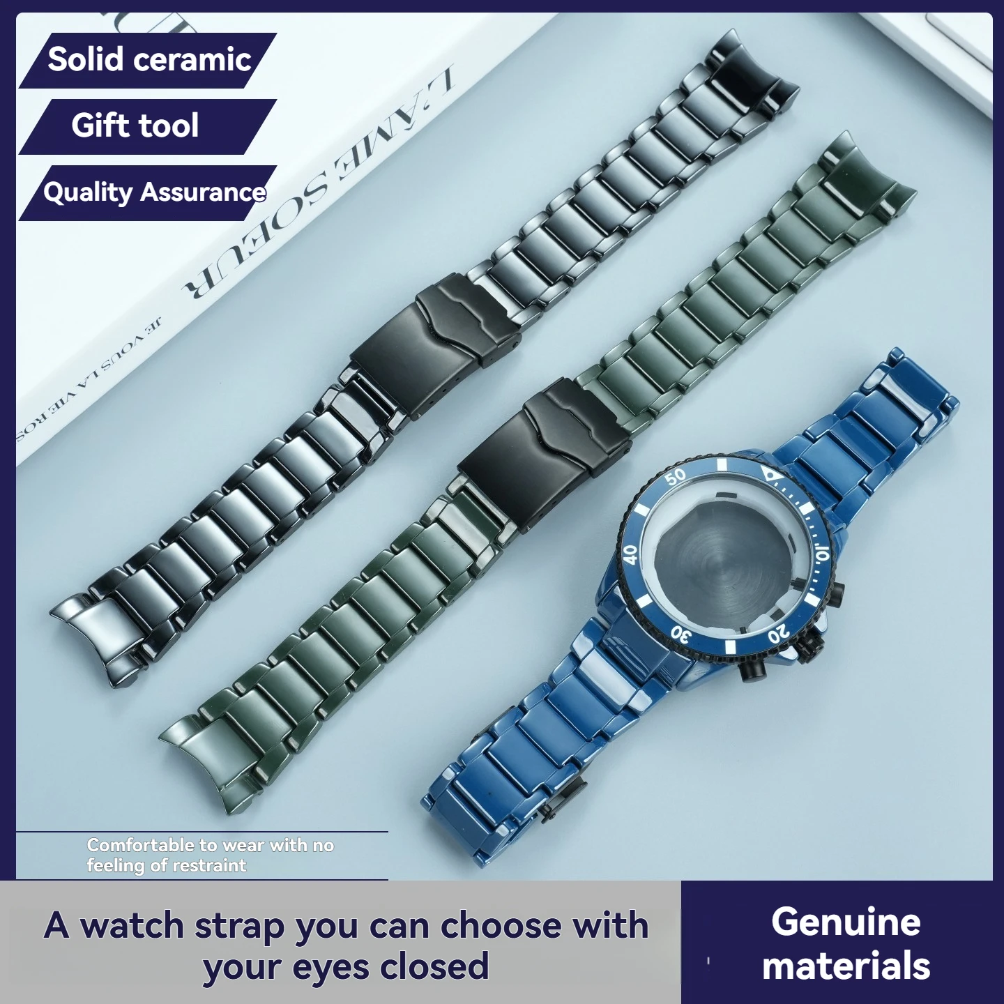 Suitable for Armani ceramic set AR70009/70010/70011 three_eye black ceramic case ceramic strap replacement alacement accessories