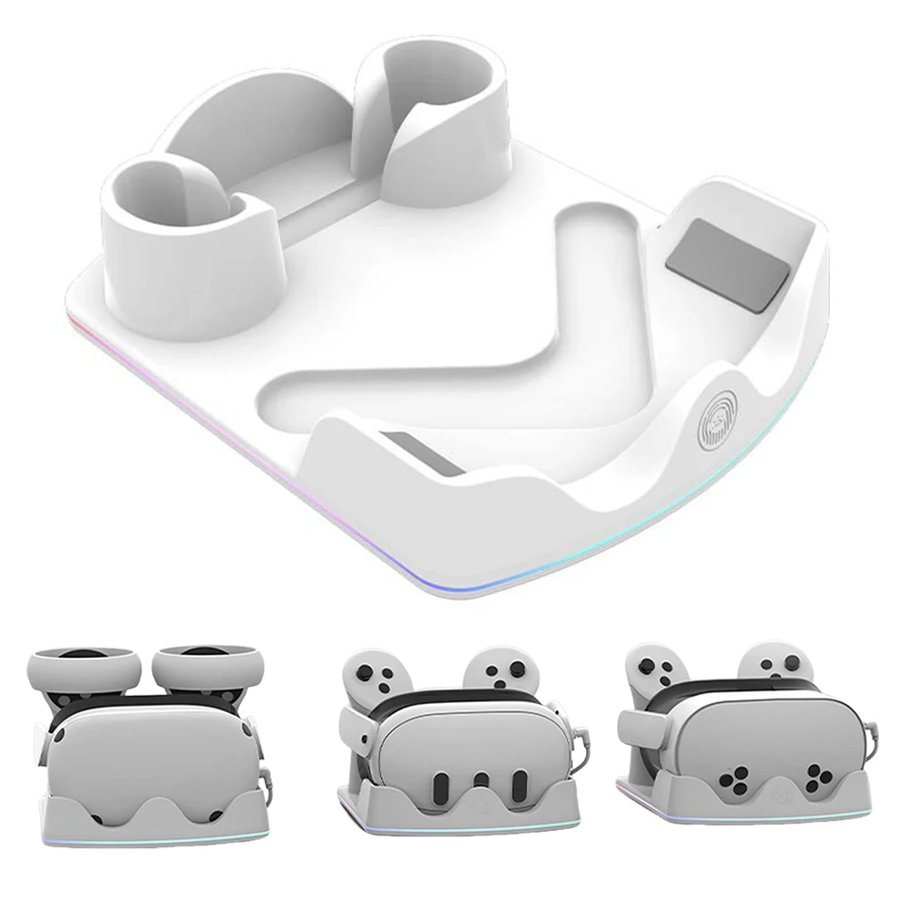 Charging Dock for Meta Quest 3S VR Charging Station with RGB Light Headset Display Stand and Controller Mount Controller Holder view 2