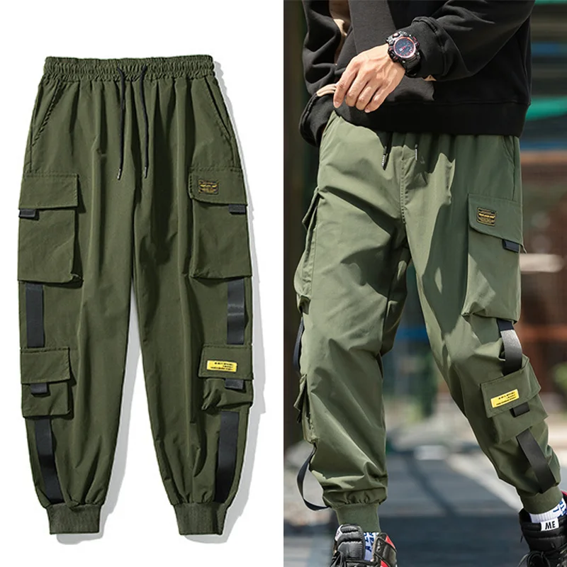 2024 Men and Women Cargo Pants Casual Three Colors Multiple Pockets  Hip Hop Trousers Streetwear Ribbons Sweatpants