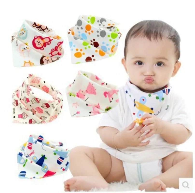 Baby Bib High Quality Triangle Double Layers Cotton Cartoon Animal Print Baby Washable Scarf Bowties Collar Bibs Burp Cloth