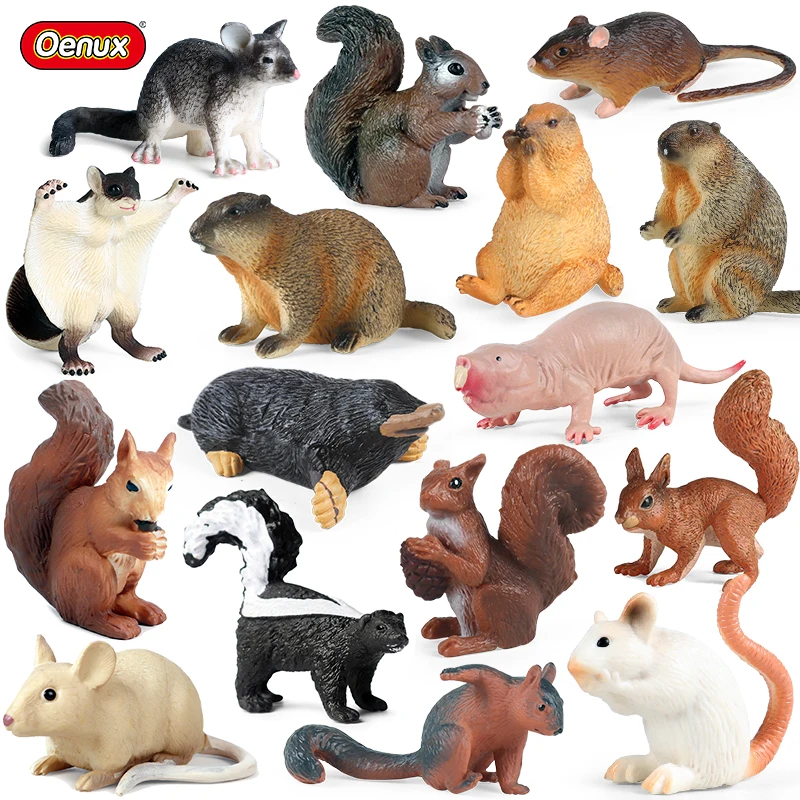 Oenux Simulation Wild Animals Rodent Model Mouse Marmot Chinchilla Rat Squirrel Action Figure Cute Mini Collection Kids Gift Toy