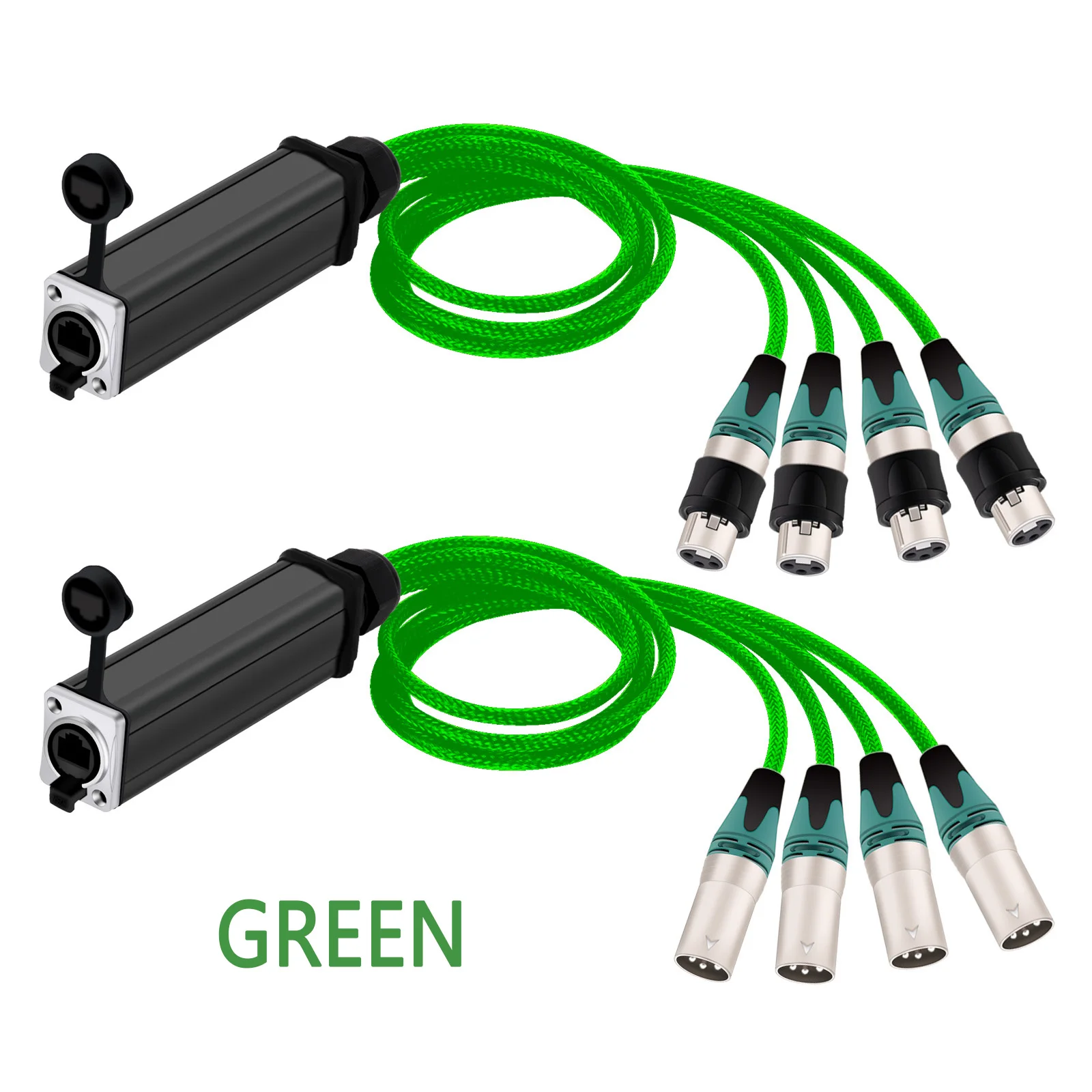 0.5M-5M Pair of 4 Channel 3-Pin XLR Snake Multi Network Snake Receiver to Single Ethercon Cable -CAT5 STP Cable