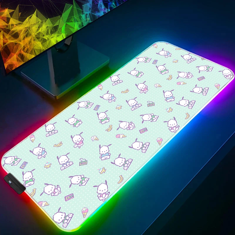لوحة ماوس RGB حافة قفل أكبر Kawaii الخلفية سرعة الكمبيوتر لوحة المفاتيح LED حصيرة مكتبية ملحقات الألعاب P-Pochaccos Mousepad #5
