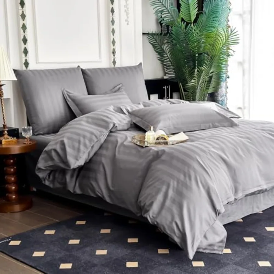 

Hotel Collection Duvet Cover Size 100% Cotton Satin Textured Comforter Cover with Zipper 3 Pcs Bedding Set 1 Duvet Cover + 2 Pi