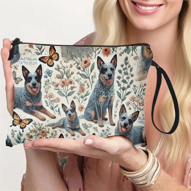 European Cattle Dog Themed Toiletry Bag & Makeup Organizer - Cute Print Suitable for Pet Owners, Lightweight Zipper Pouch with T