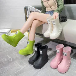 Women's Mid Calf Rain Boots Collar Muck Boots Ultra Lightweight Portable Garden Shoes