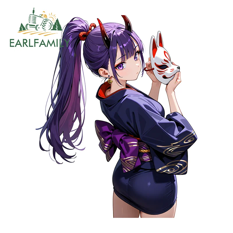 EARLFAMILY-pegatinas de coche de chica japonesa moradas, diseño artístico DIY, calcomanías para maletero de motocicleta, decoración Simple impermeable para furgoneta